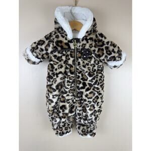 Pistachio Girls’ Leopard Print Faux Fur Snow Suit 3–6 Months Winter Baby